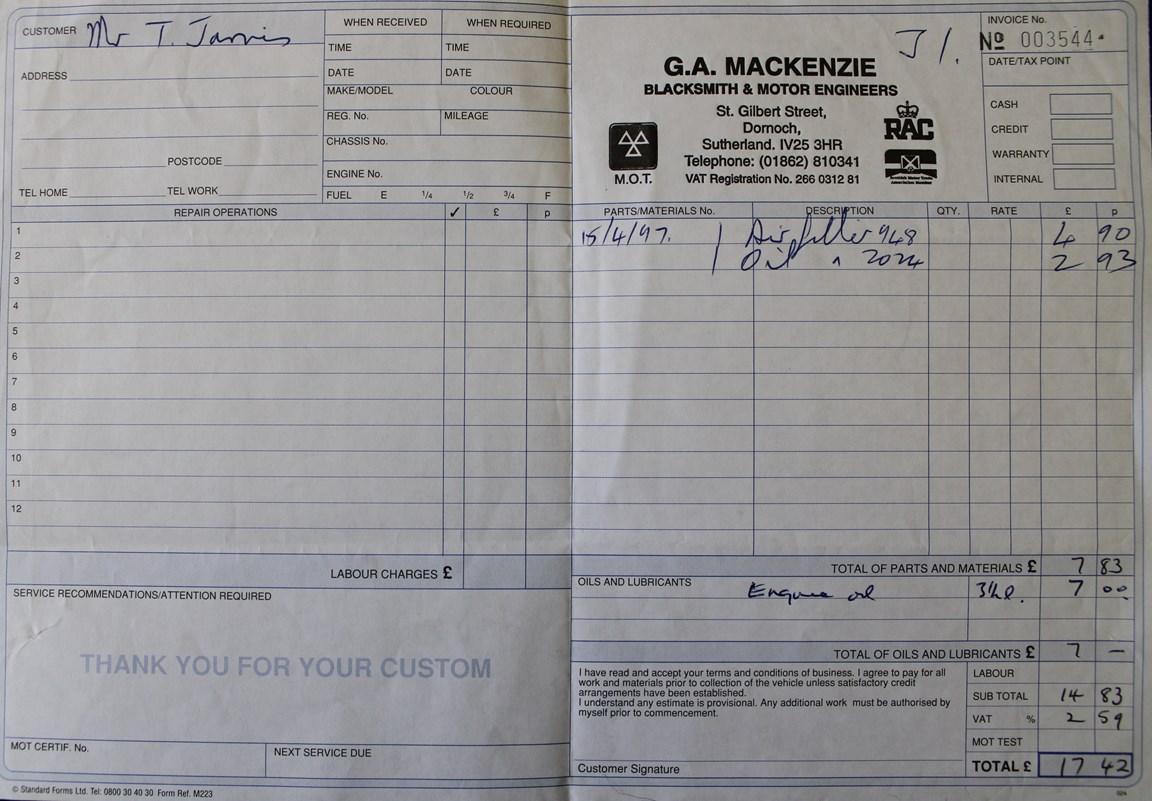 Receipt from G.A, Mackenzie