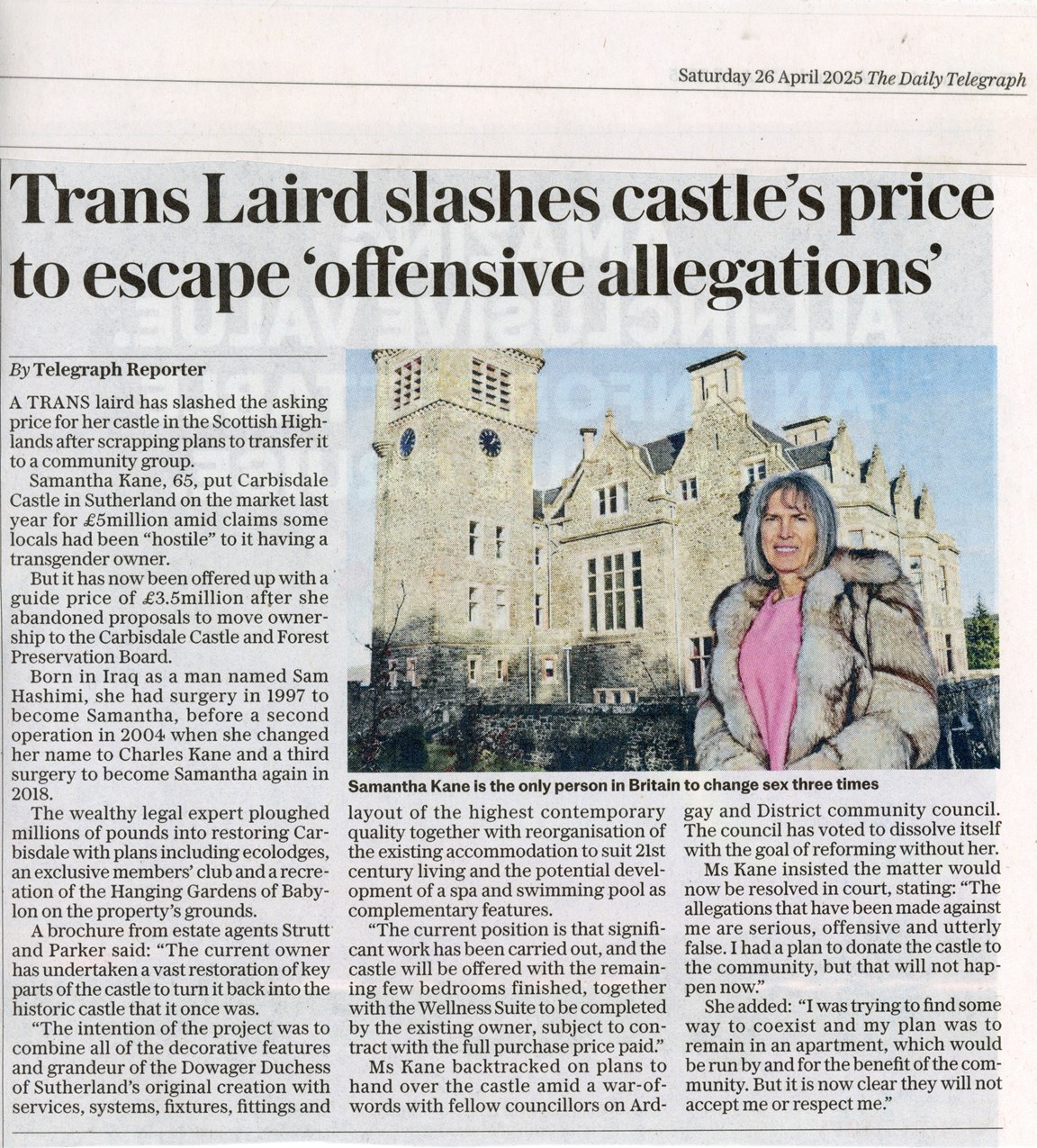 Carbisdale -Trans Laird slashes castle's price to escape offensive allegations