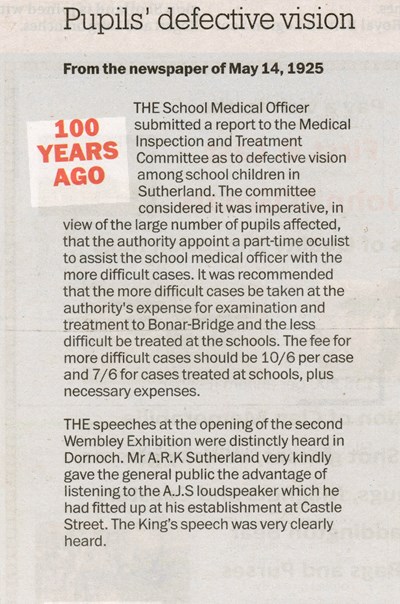 Pupil's defective vision and speaker erected in Castle Street