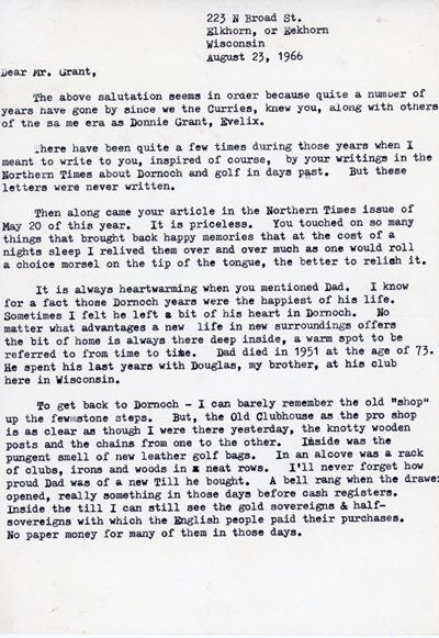 Letter from Mamie Currie in Wisconsin to Donald Grant