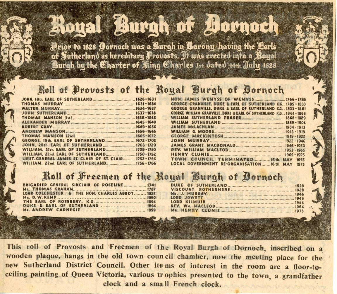 Roll of Provosts and Freemen