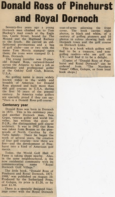 Donald Ross of Pinehurst and Royal Dornoch