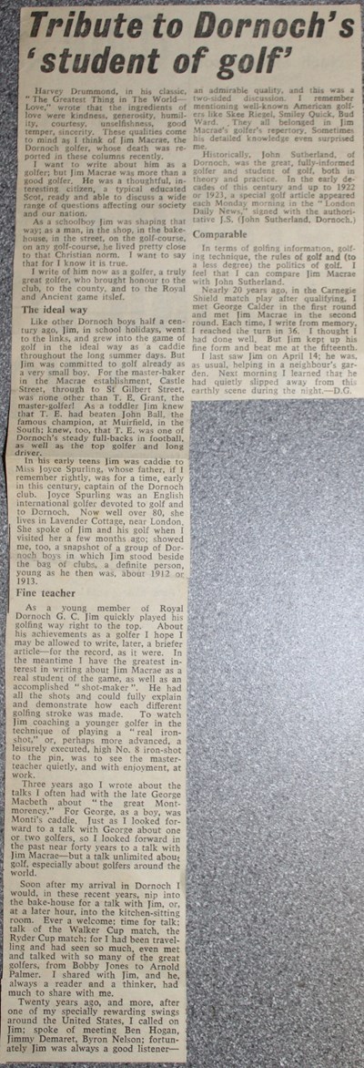 Tribute to Dornoch's student of golf - Jim Macrea