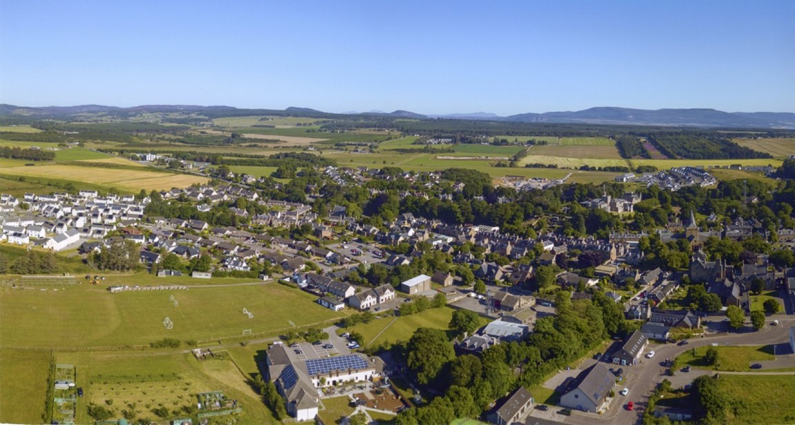 Colour aerial photograph of Dornoch from the south