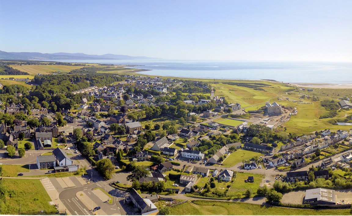 Colour aerial photograph of Dornoch viewed from the South West