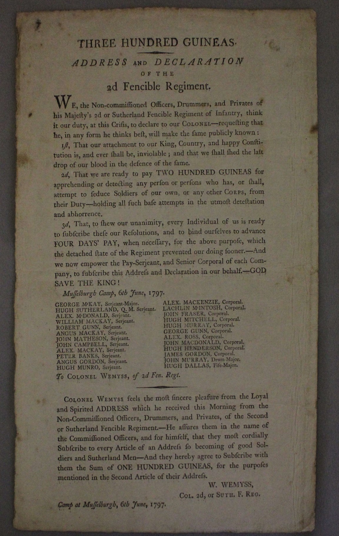 Address and Declaration of the Fencible Regiment.