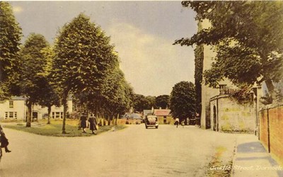 Tinted postcard of Castle Street, Dornoch