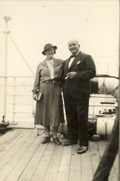 Couple on board a ship c 1930