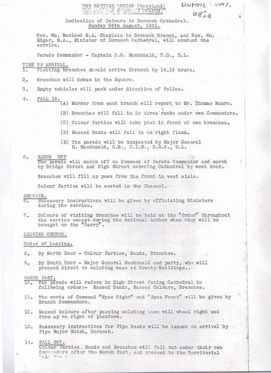 British Legion Dornoch Dedication of  Colours