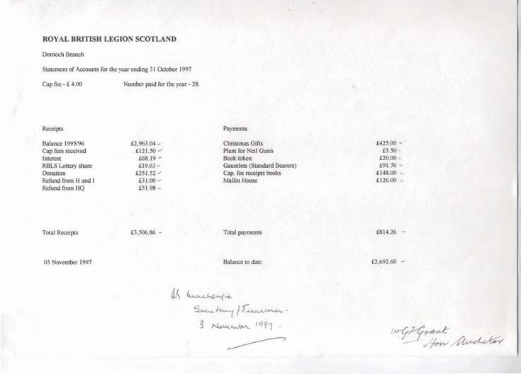 British Legion Statement of Accounts