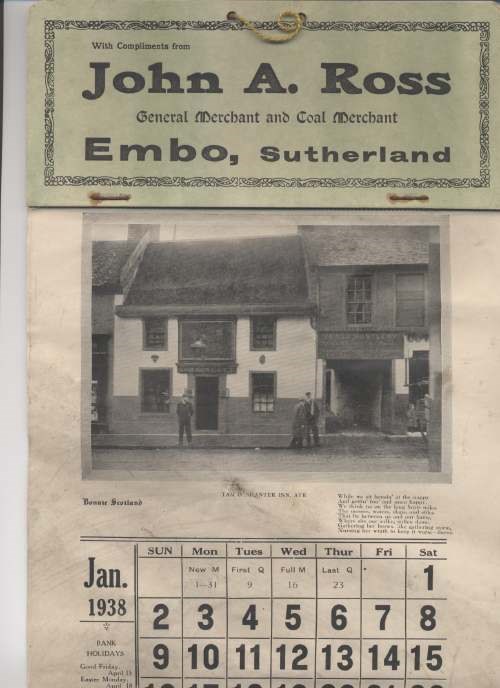 1938 calendar John Ross Embo