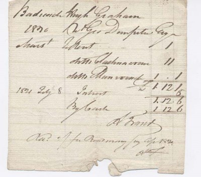 Rent receipt Hugh Graham 1821