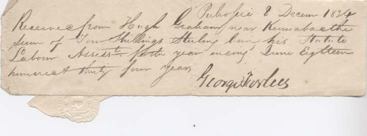 Statute labour receipt Hugh Graham 1824