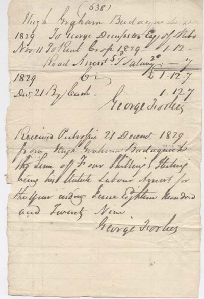 Rent receipt Hugh Graham 1829