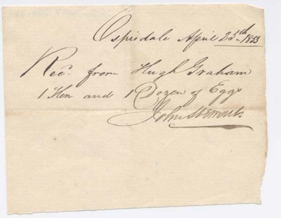 Rent receipt ~ Hugh Graham 1833