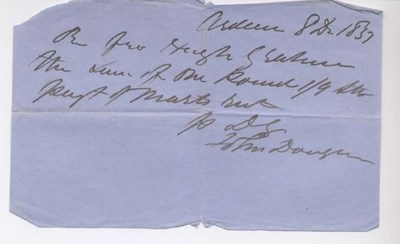 Rent receipt ~ Hugh Graham 1837