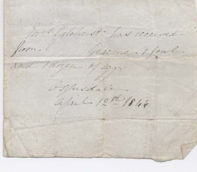 Rent receipt ~ Hugh Graham 1844