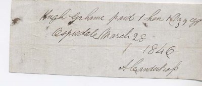 Rent receipt ~ Hugh Graham 1846