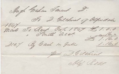 Rent receipt ~ Hugh Graham 1847