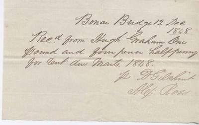 Rent receipt ~ Hugh Graham 1848