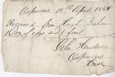 Rent receipt ~ Hugh Graham 1849
