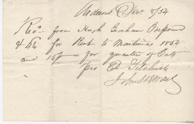 Rent receipt ~ Hugh Graham 1854