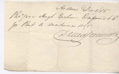 Rent receipt ~ Hugh Graham 1855