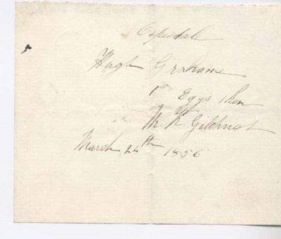 Rent receipt ~ Hugh Graham 1856