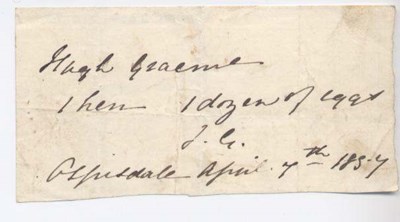 Rent receipt ~ Hugh Graham 1857
