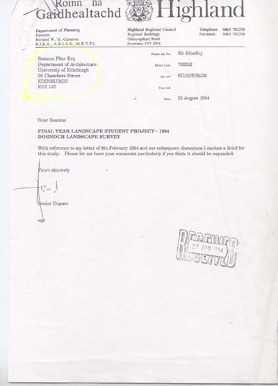 Letter re Dornoch Landscape Survey 1994