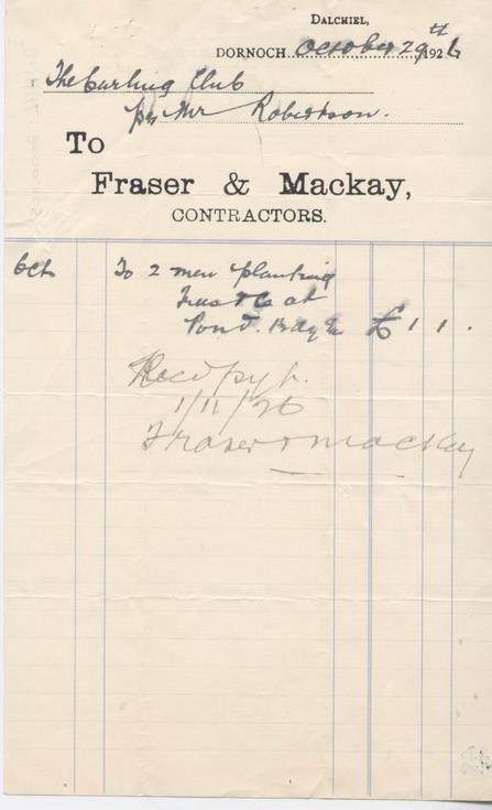Invoice from Fraser & Mackay for planting of trees 1926