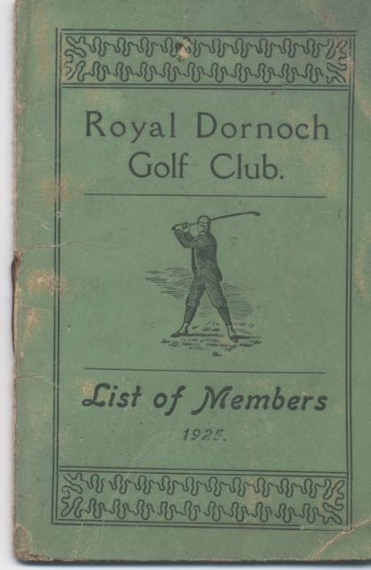 Dornoch Golf Club List of Members 1925