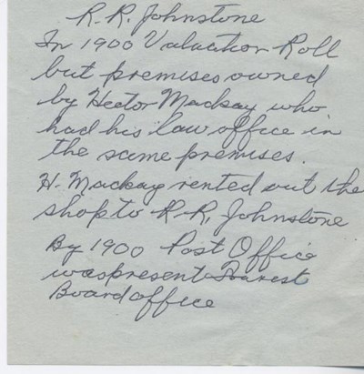 Note about R R Johnstone's shop