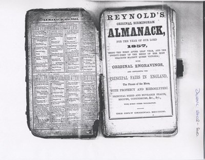 Photocopies of pages from 1857 Reynolds Almanack