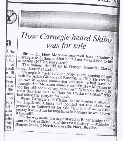How Carnegie heard Skibo was for sale