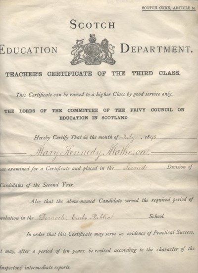 Teacher's Certificate 1898