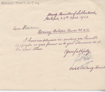 Letter forwarding education certificate 1903
