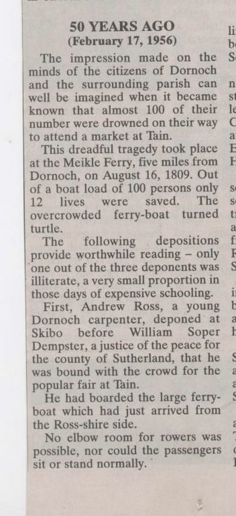 Meikle Ferry Disaster - Northern Times extract 1956