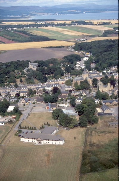 Aerial photograph of Dornoch - 'The Meadows' bottom centre