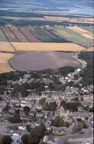 Aerial photograph of Dornoch with Loch Fleet in  background