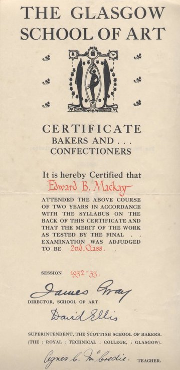 Glasgow School of Art Certificate Edward Mackay Historylinks Archive