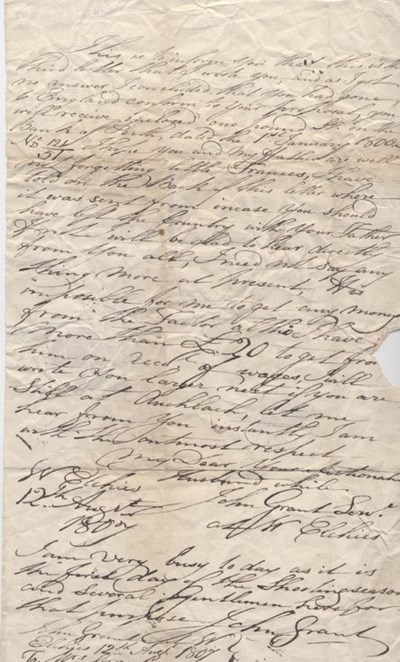 Letter from John Grant to Mrs Grant 1807