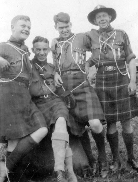 Scout leader with troop and patrol leaders