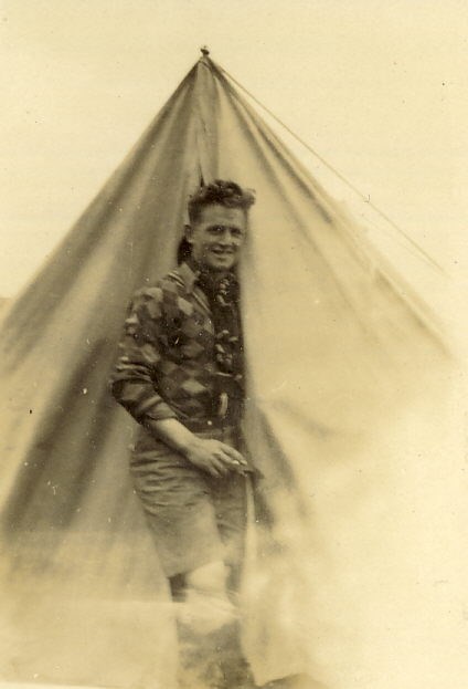 Scout emerging from ridge tent