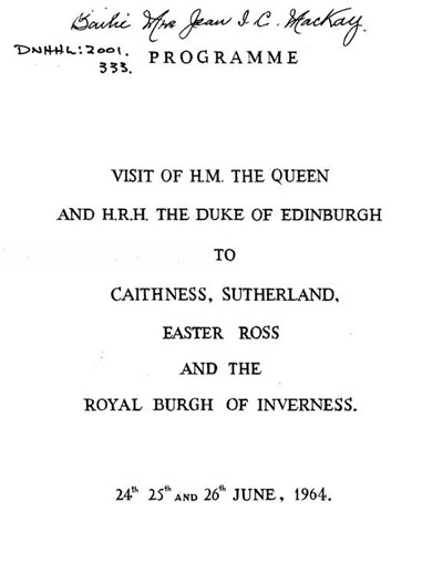 Programme for visit of Queen Elizabeth to Highlands 1964