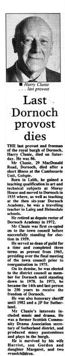 Obituary Henry Clunie last Dornoch Provost