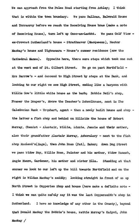 Tour of Dornoch - names of houses, residents and occupations