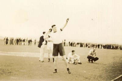 Man putting the shot at the Dornoch Games