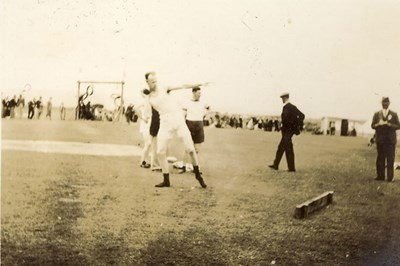 Man putting the shot at Dornoch Games