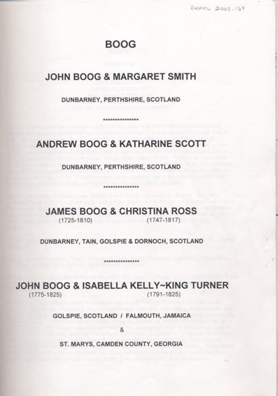 Boog family file including James Boog of Dornoch
